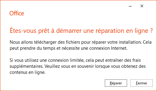 Réparation en ligne d'Office