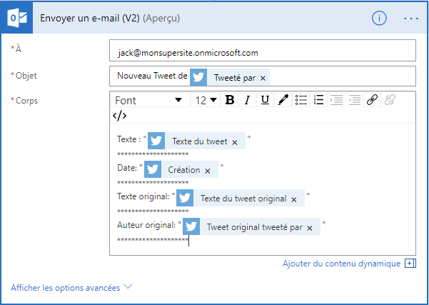 Email Power Automate à partir de Twitter