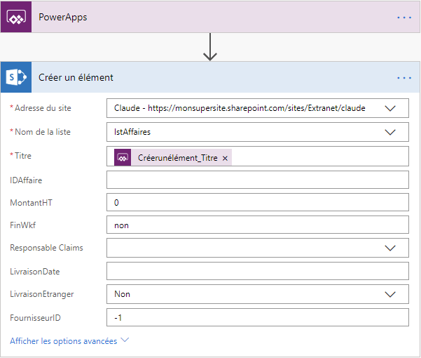 Flux Automate à partir de Power Apps