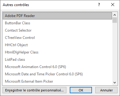 Calendrier dans un formulaire Excel : liste des contrôles