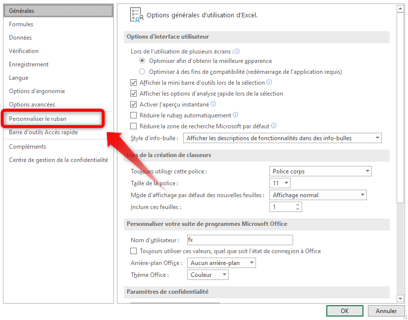 Calendrier dans un formulaire Excel : personnaliser le ruban