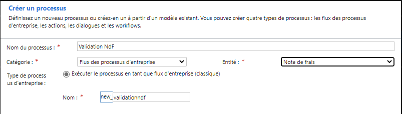 Flux de processus d'entreprise : Nommage du processus