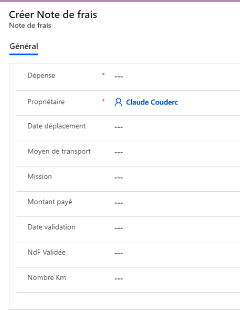 Vue de table Dataverse : Liste des champs du formulaire