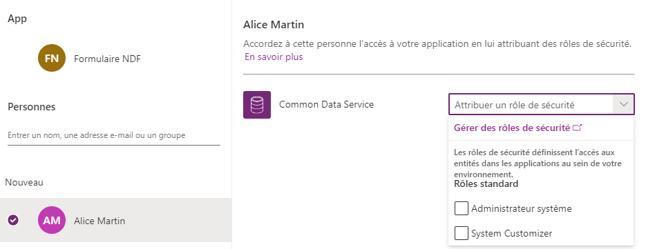 Partage application Power Apps en cours