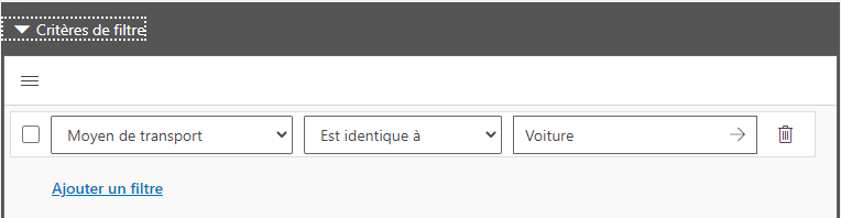 Vue de table Dataverse : Critères de filtre