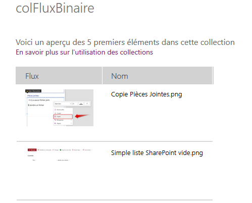 Charger un fichier avec Power Apps : Collection Flux Binaire Contenu