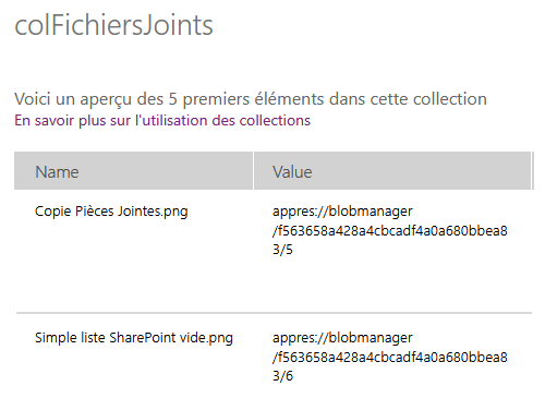 Charger un fichier avec Power Apps : Contenu Collection Fichiers Joints