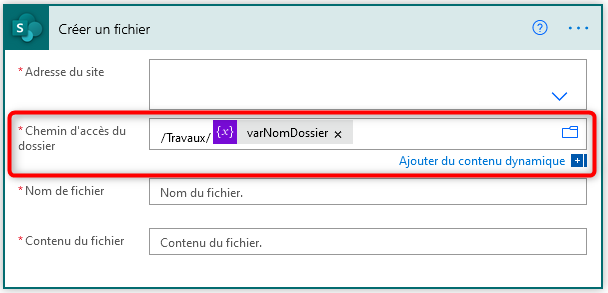 Power Automate Chemin d'accès du dossier