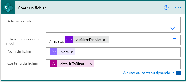 Charger un fichier avec Power Automate : Contenu et nom de fichier