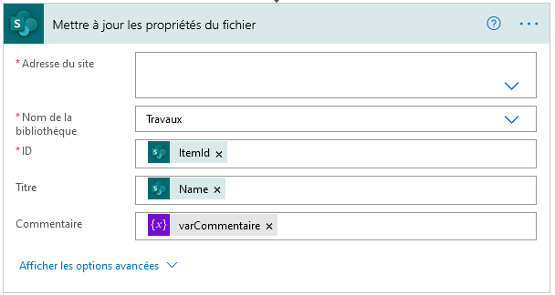 Charger un fichier avec Power Automate : Mettre à jour les propriétés du fichier