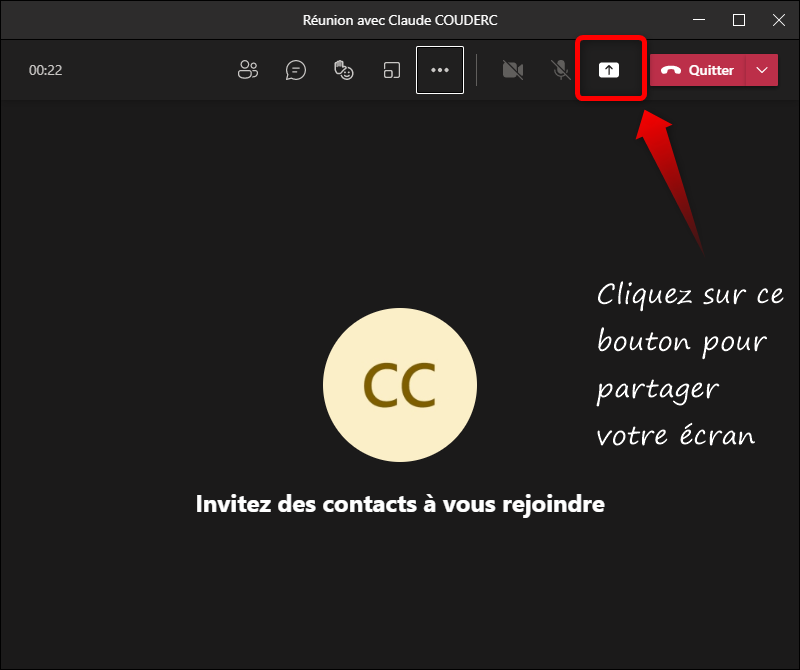 Bouton de partage de l'écran Teams