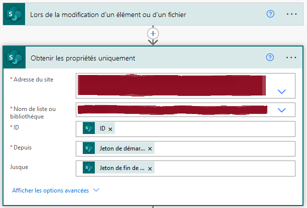 Action Obtenir les propriétés uniquement