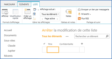 Modèle de liste SharePoint 2016 : Ajout de la colonne Confidentialité dans la liste