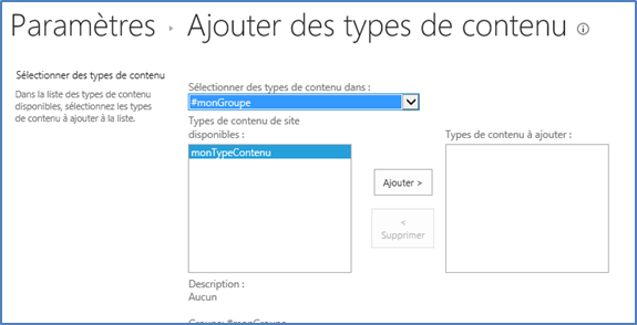 Ajouter du type de contenu SharePoint 2016