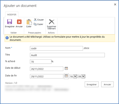 Type de contenu SharePoint 2016