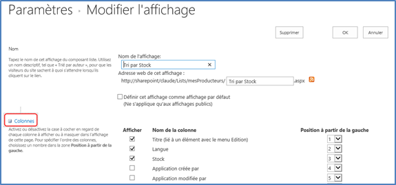 Tri dans SharePoint 2016 : Modifier l'affichage