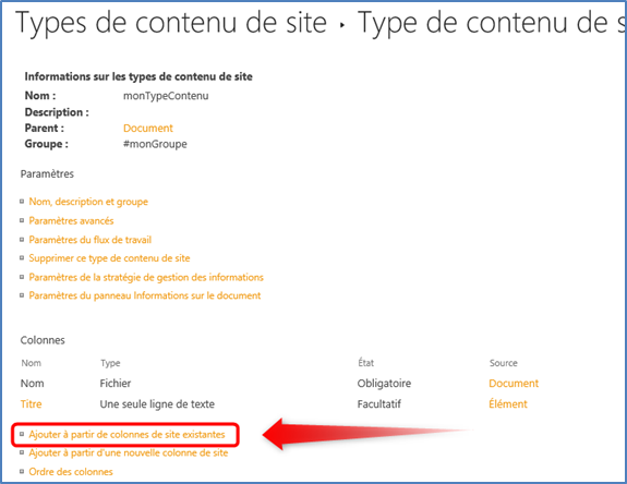 Type de contenu SharePoint 2016 créé