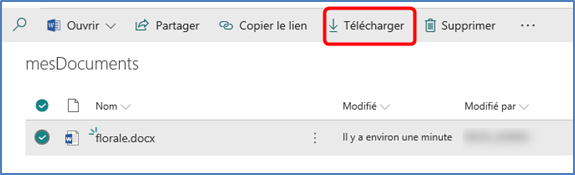 Sélection d'un document dans SharePoint 2019