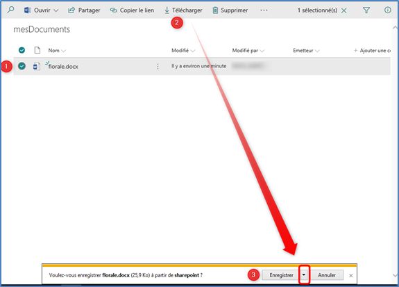 Télécharger à partir d'une bibliothèque SharePoint 2019