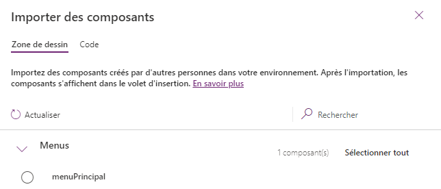 Importer des composants Power Apps