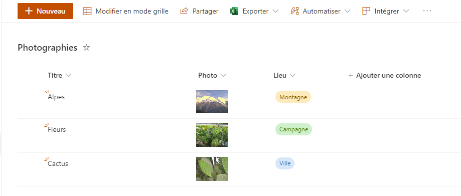 Liste SharePoint avec une colonne Image