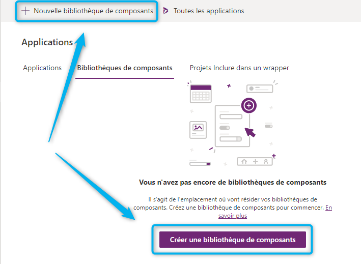 Volet central Bibliothèques de composants